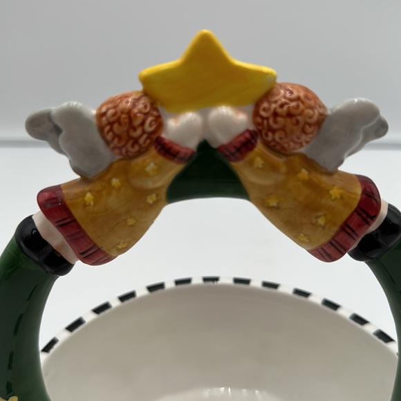 Ceramic Christmas Angel Basket Bowl Winter Scene Peace on Earth Palm Tree Co - Picture 10 of 16